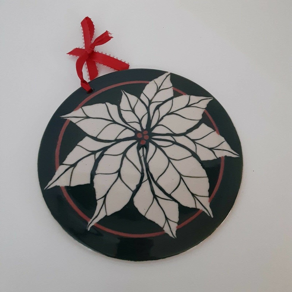 Vintage Union Pottery Poinsettia Decorative Wall Plate Signed Christmas Winter